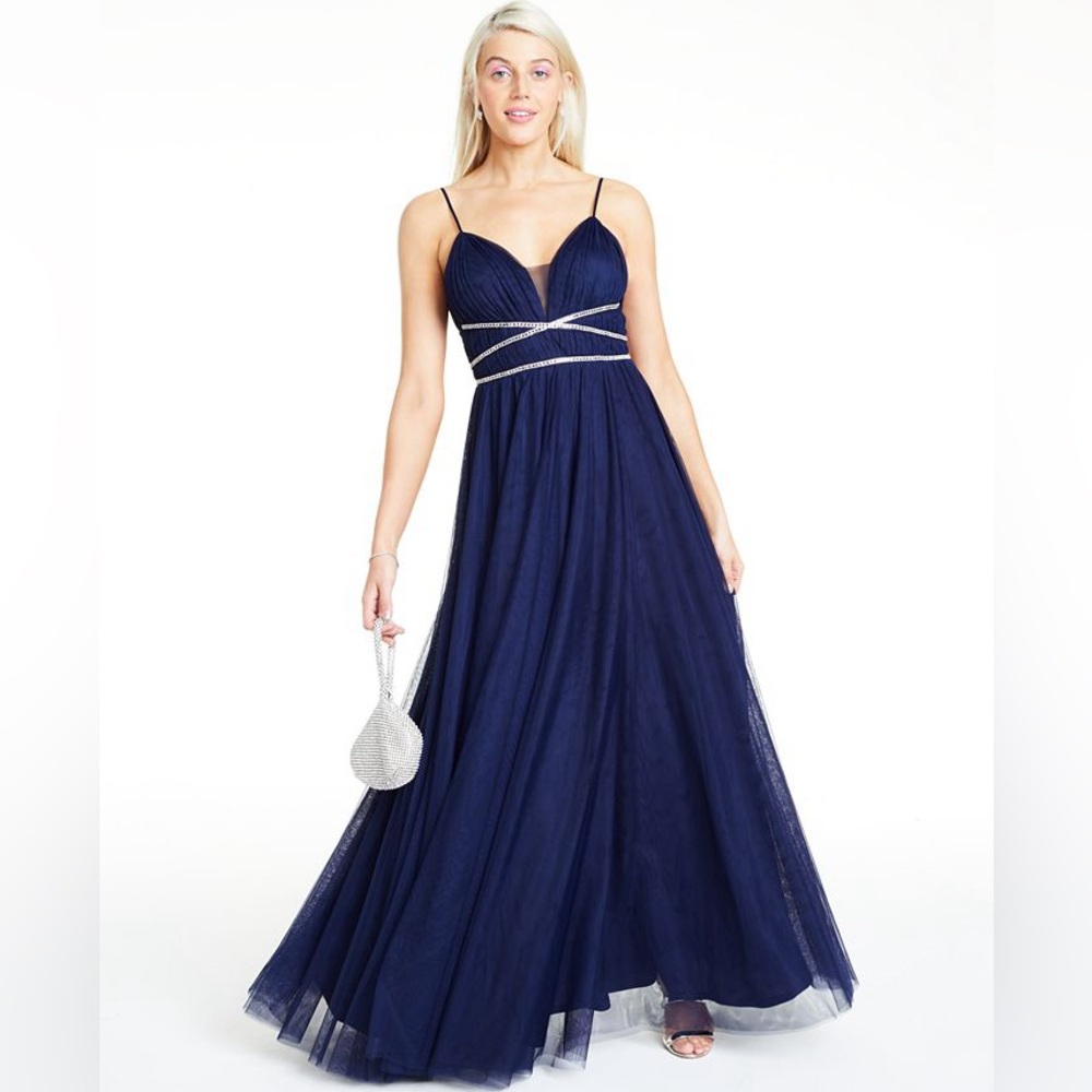 Navy Blue Embellished V-Neck maxi dress